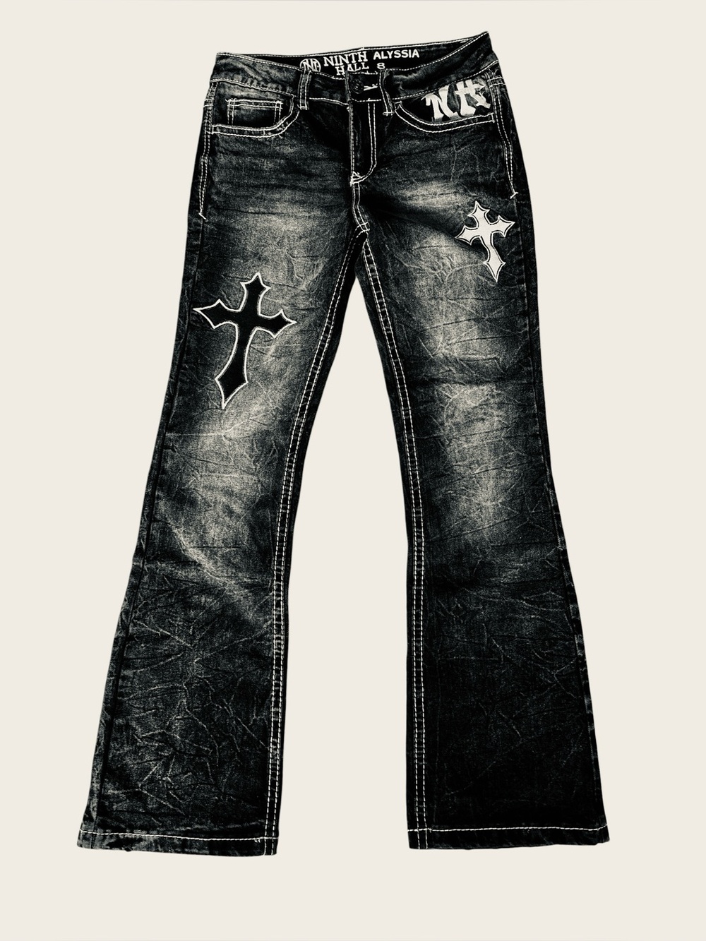 Ninth Alyssia Hall Black Cross-Accent Women's Bootcut Jeans 8